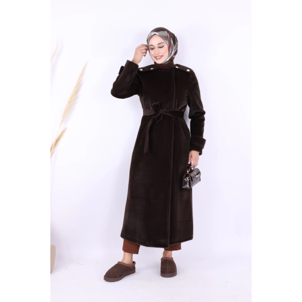 Düğmeli Uzun Kaban 70033 Koyu Kahve