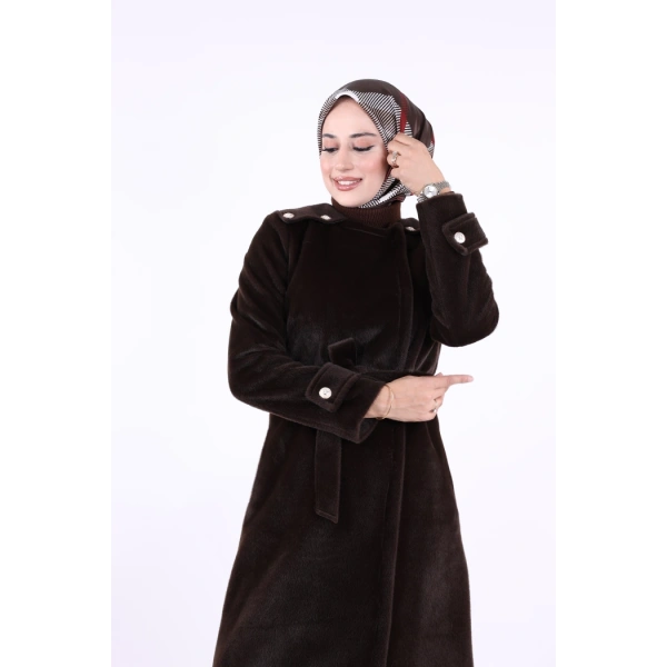 Düğmeli Uzun Kaban 70033 Koyu Kahve