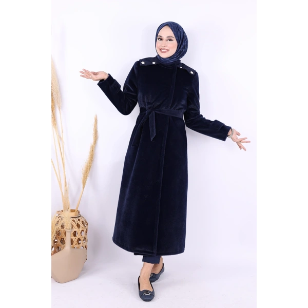 Düğmeli Uzun Kaban 70033 Lacivert