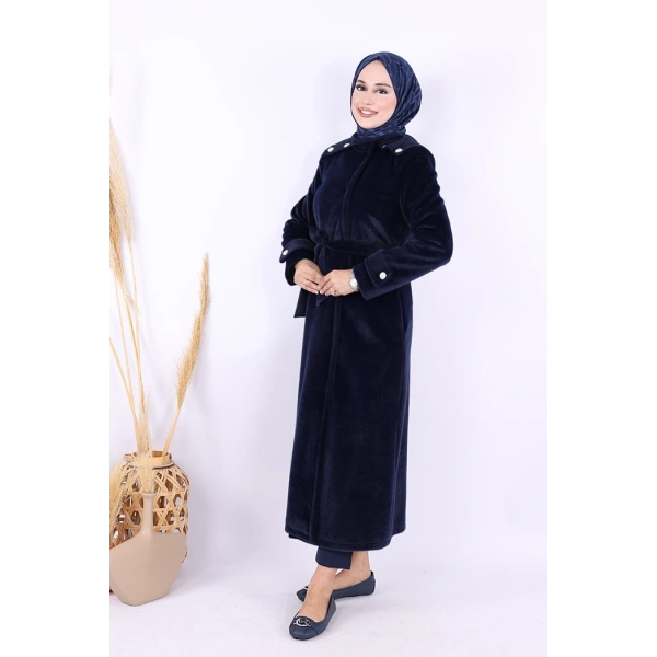 Düğmeli Uzun Kaban 70033 Lacivert