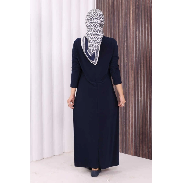Düz Bisklet Yaka Uzun Kol İç Sandy Elbise 3202 Lacivert