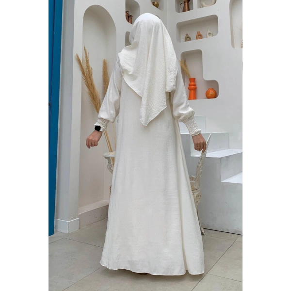 Elbiseli Abaya Takım ŞAL HEDİYE  3883 Ekru