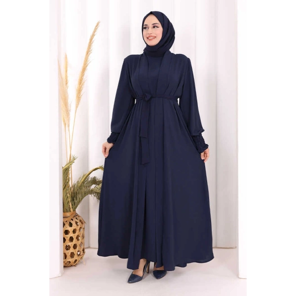 Elbiseli Abaya Takım ŞAL HEDİYE  3883 Lacivert