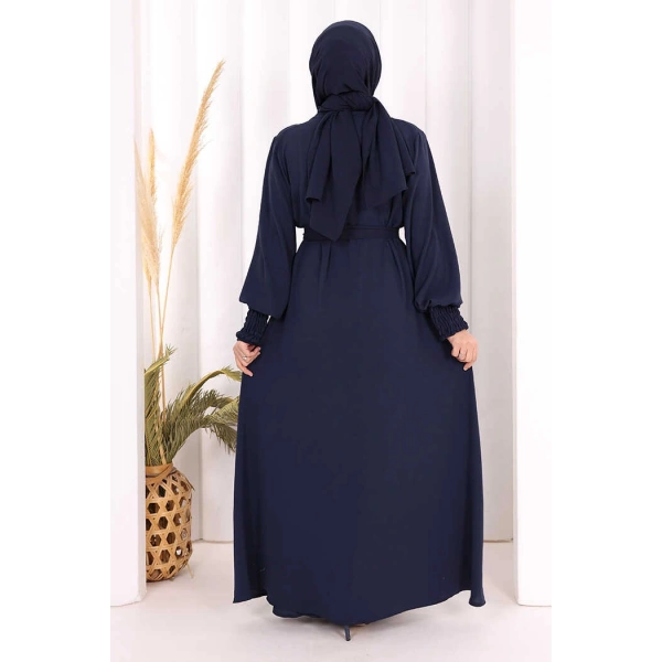 Elbiseli Abaya Takım ŞAL HEDİYE  3883 Lacivert
