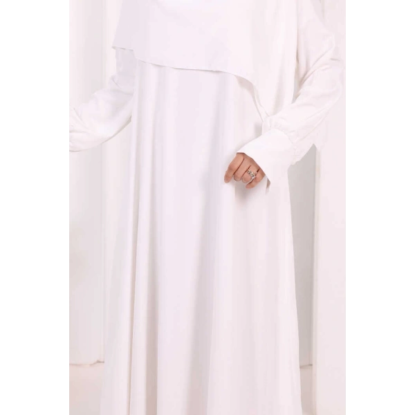 Eşarplı Elbise 6059 Ekru