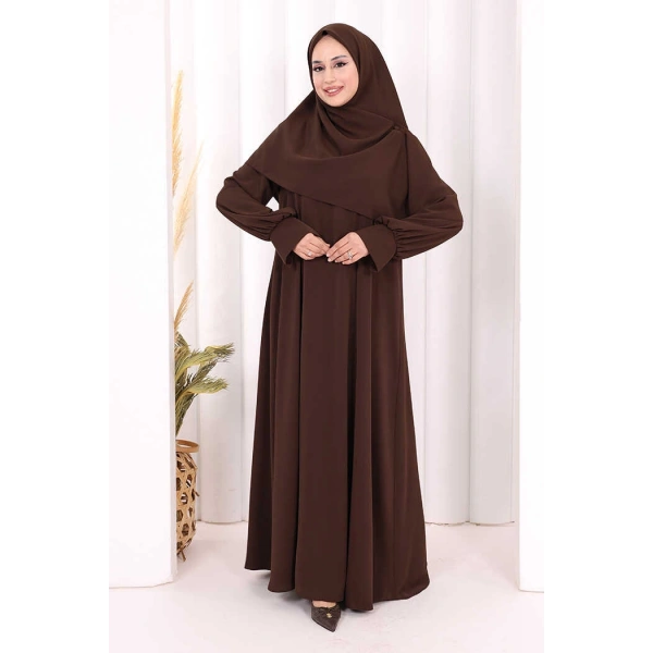 Eşarplı Elbise 6059 Kahverengi