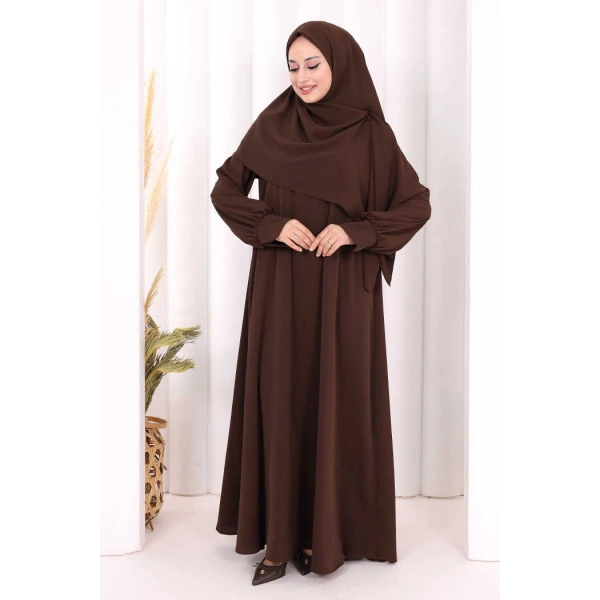 Eşarplı Elbise 6059 Kahverengi