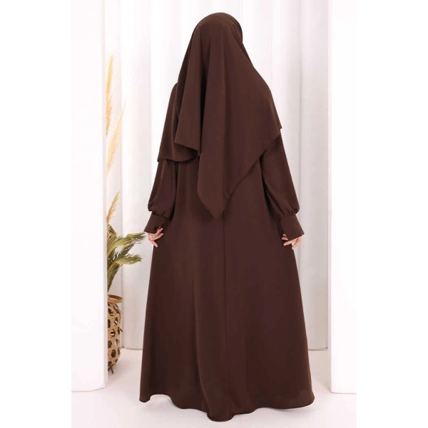 Eşarplı Elbise 6059 Kahverengi