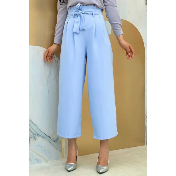 Fermuarlı Bel Bağcıklı Pantolon 0174 Bebe Mavisi