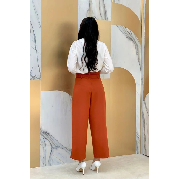Fermuarlı Bel Bağcıklı Pantolon 0174 Kiremit