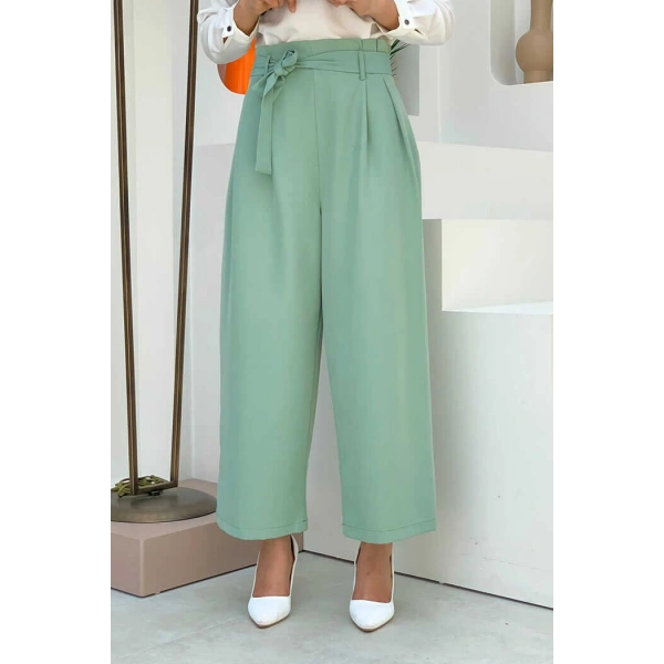 Fermuarlı Bel Bağcıklı Pantolon 0174 Mint