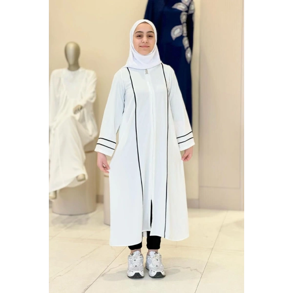 Fermuarlı Biyeli Çocuk Feracesi 6031 Ekru