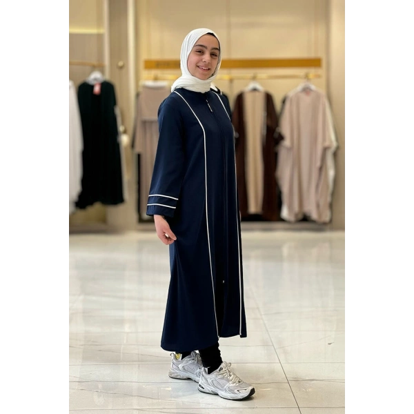 Fermuarlı Biyeli Çocuk Feracesi 6031 Lacivert