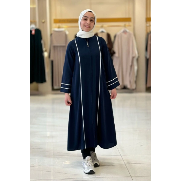 Fermuarlı Biyeli Çocuk Feracesi 6031 Lacivert
