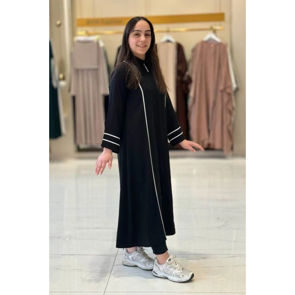 Fermuarlı Biyeli Çocuk Feracesi 6031 Siyah