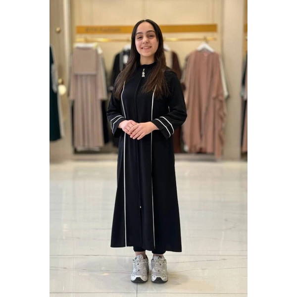 Fermuarlı Biyeli Çocuk Feracesi 6031 Siyah