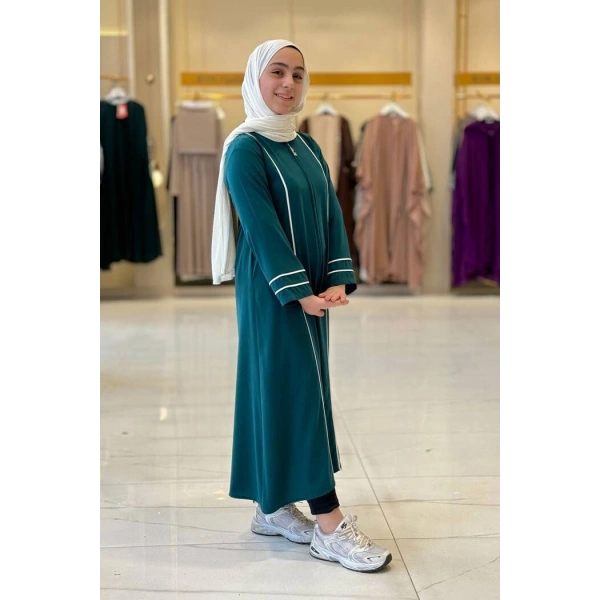 Fermuarlı Biyeli Çocuk Feracesi 6031 Zümrüt