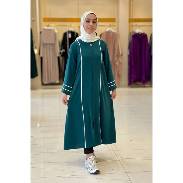 Fermuarlı Biyeli Çocuk Feracesi 6031 Zümrüt