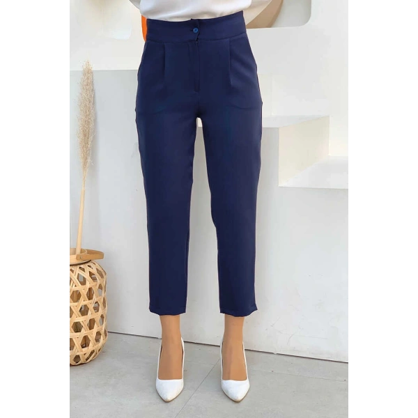 Fermuarlı Cep Detaylı Kalem Pantolon 0201 Lacivert