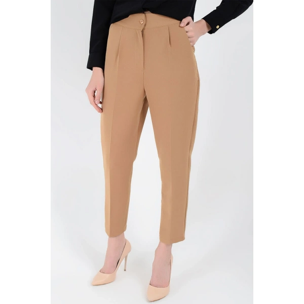 Fermuarlı Cep Detaylı Kalem Pantolon 0201 Taba