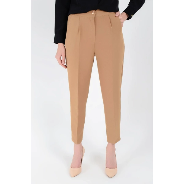 Fermuarlı Cep Detaylı Kalem Pantolon 0201 Taba