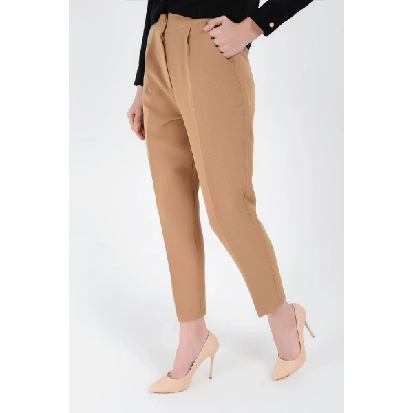 Fermuarlı Cep Detaylı Kalem Pantolon 0201 Taba