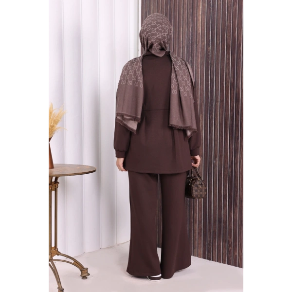 Fermuarlı İkili Oysho Takım 6058 Kahverengi