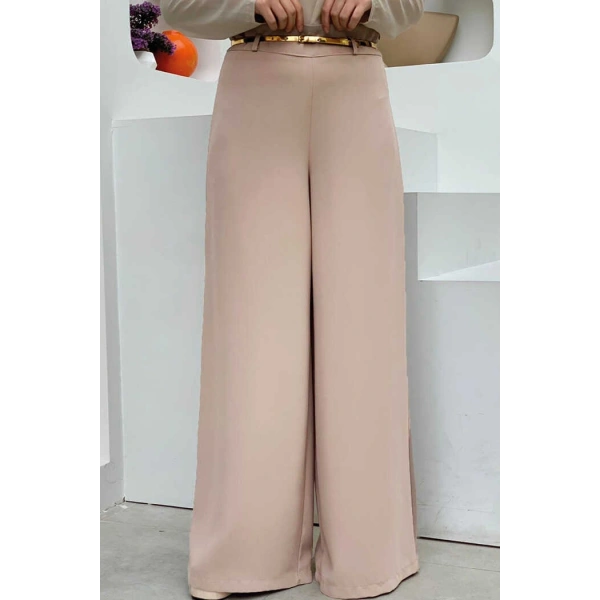 Fermuarlı Kemer Aksesuarlı Pantolon Etek 0125 Krem