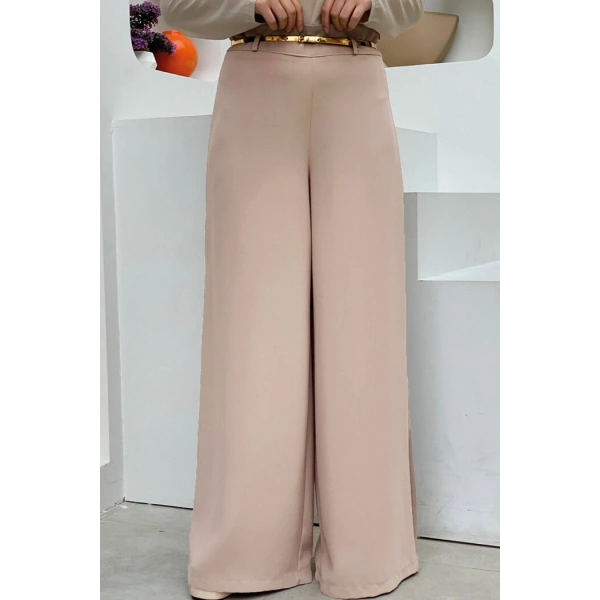 Fermuarlı Kemer Aksesuarlı Pantolon Etek 0125 Krem