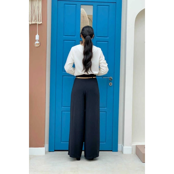 Fermuarlı Kemer Aksesuarlı Pantolon Etek 0125 Siyah