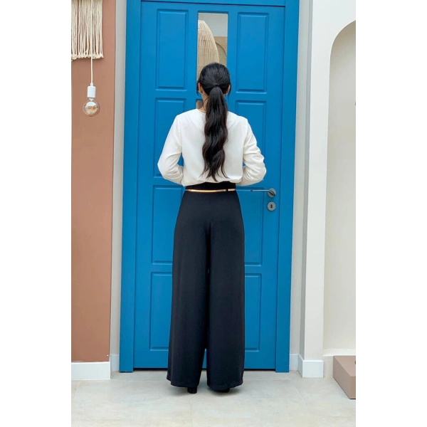 Fermuarlı Kemer Aksesuarlı Pantolon Etek 0125 Siyah