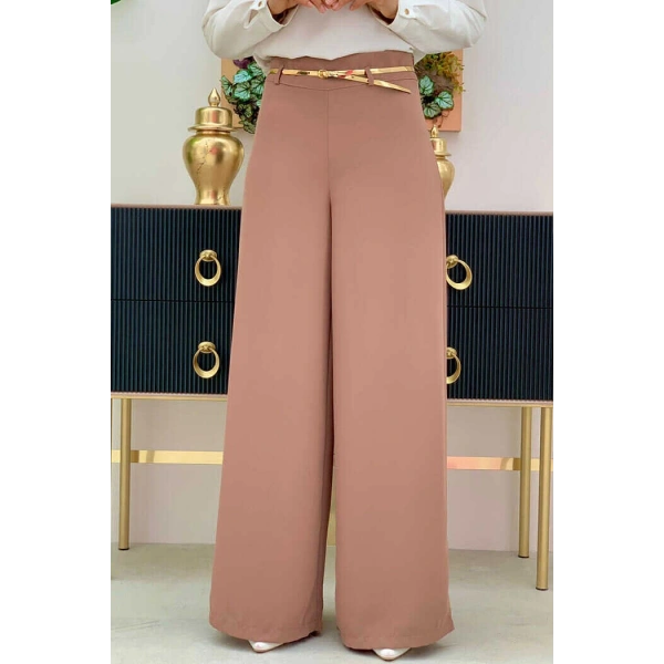 Fermuarlı Kemer Aksesuarlı Pantolon Etek 0125 Taba