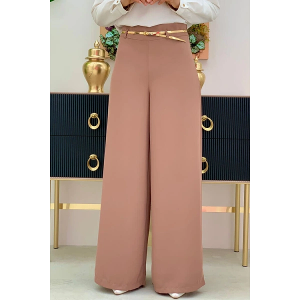 Fermuarlı Kemer Aksesuarlı Pantolon Etek 0125 Taba