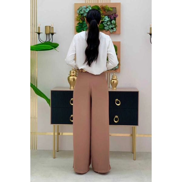 Fermuarlı Kemer Aksesuarlı Pantolon Etek 0125 Taba