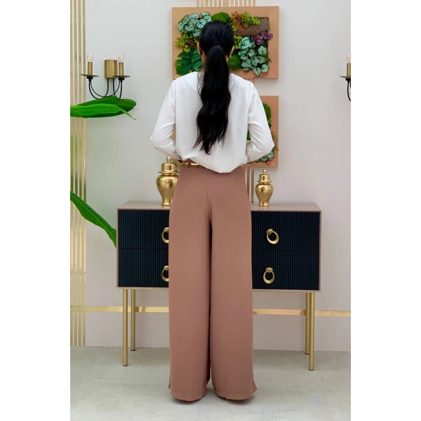 Fermuarlı Kemer Aksesuarlı Pantolon Etek 0125 Taba
