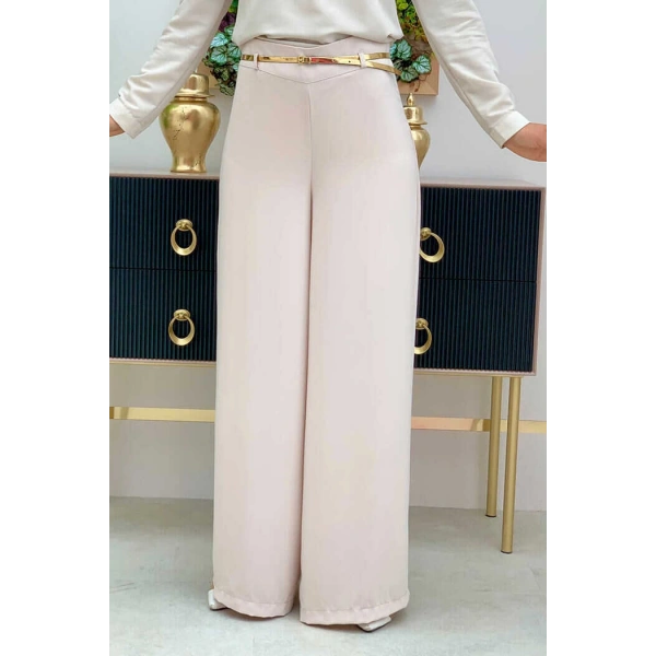 Fermuarlı Kemer Aksesuarlı Pantolon Etek 0125 Taş