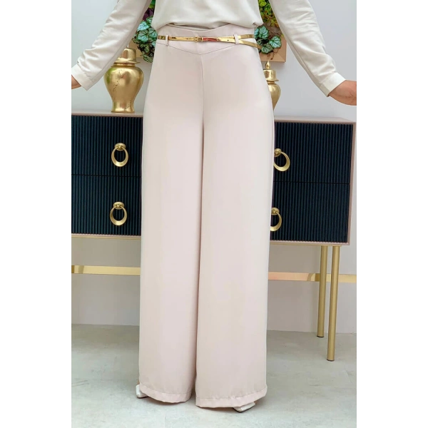 Fermuarlı Kemer Aksesuarlı Pantolon Etek 0125 Taş