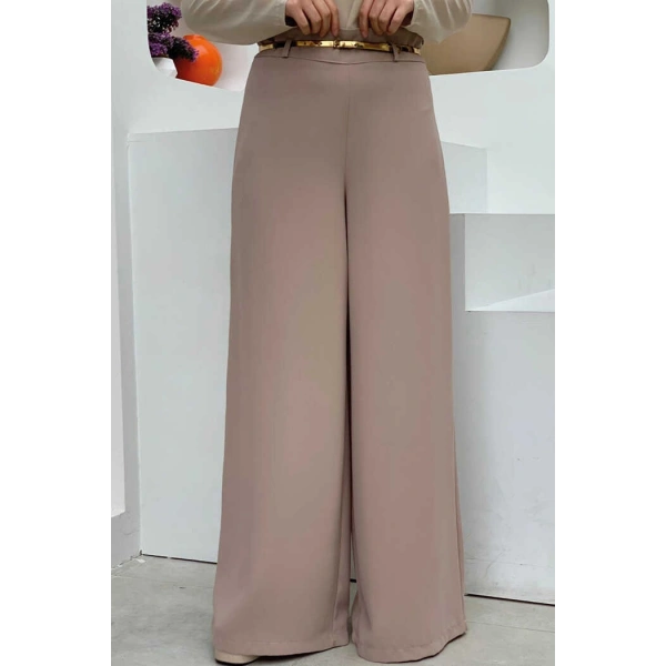 Fermuarlı Kemer Aksesuarlı Pantolon Etek 0125 Vizon