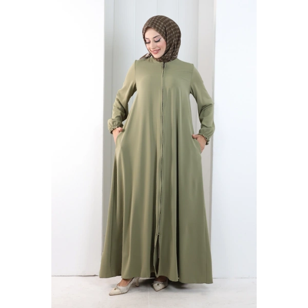 Fermuarlı Kol Manşetleri Büzgülü Mevlana Ferace 6007 Haki