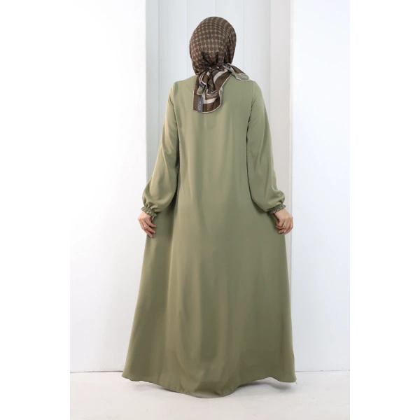Fermuarlı Kol Manşetleri Büzgülü Mevlana Ferace 6007 Haki