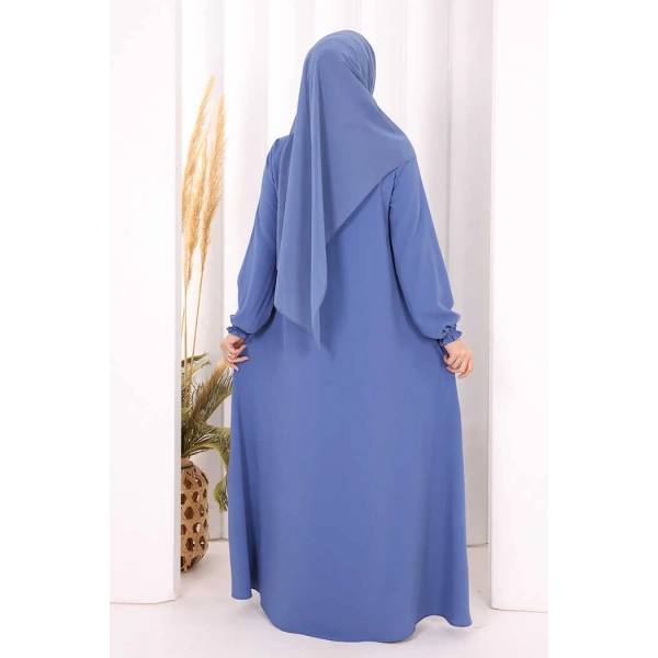 Fermuarlı Kol Manşetleri Büzgülü Mevlana Ferace 6007 İndigo