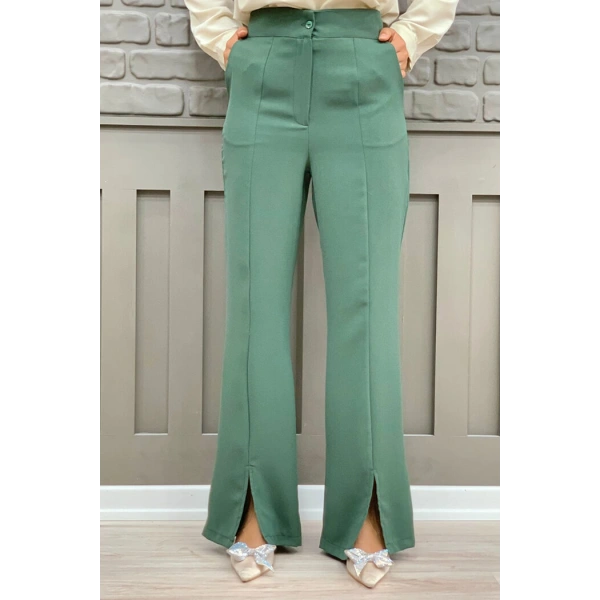 Fermuarlı Yırtmaç Detaylı Cepli Krep Pantolon 0271 Mint