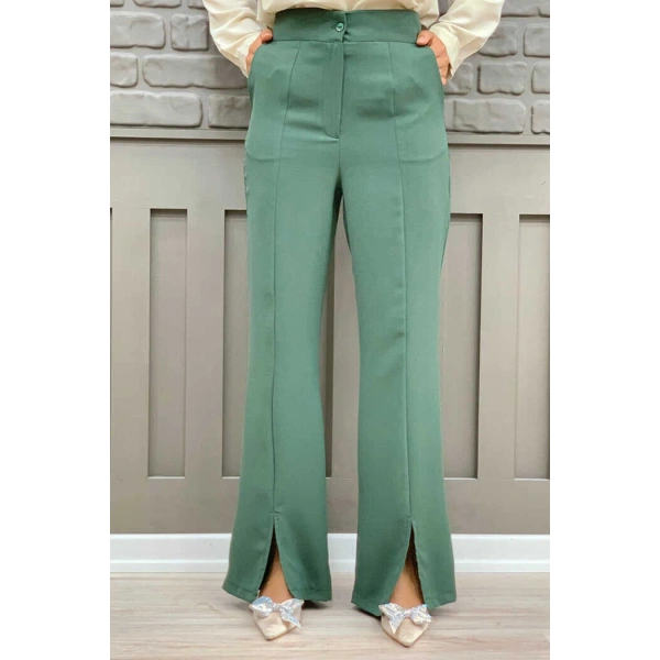 Fermuarlı Yırtmaç Detaylı Cepli Krep Pantolon 0271 Mint