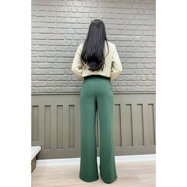Fermuarlı Yırtmaç Detaylı Cepli Krep Pantolon 0271 Mint