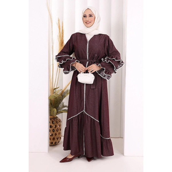 Fırfır Detaylı Abaya 6078 Bordo