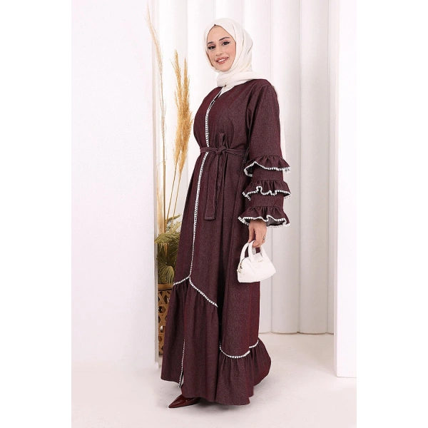 Fırfır Detaylı Abaya 6078 Bordo