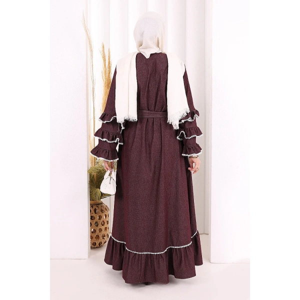 Fırfır Detaylı Abaya 6078 Bordo