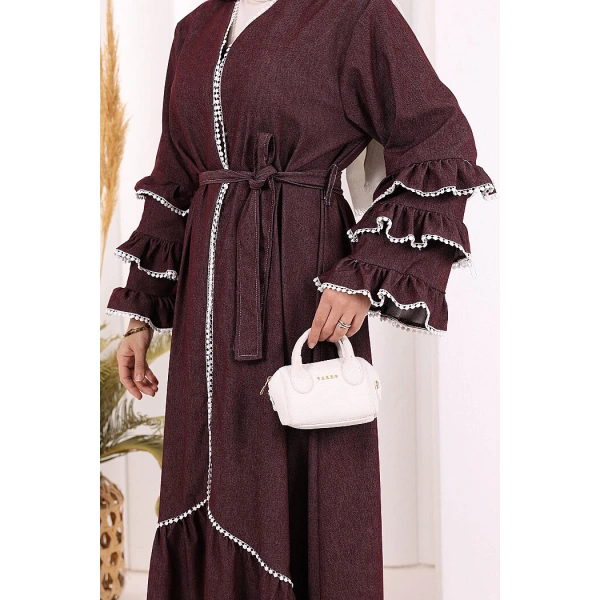 Fırfır Detaylı Abaya 6078 Bordo