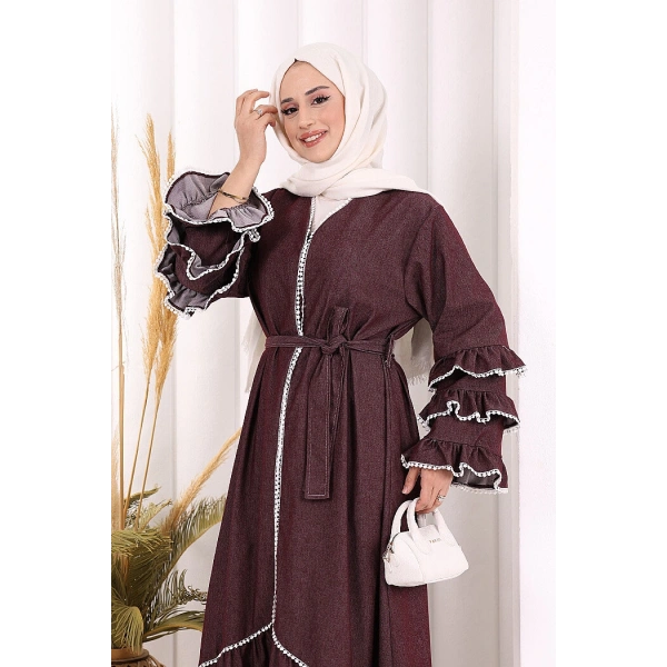 Fırfır Detaylı Abaya 6078 Bordo