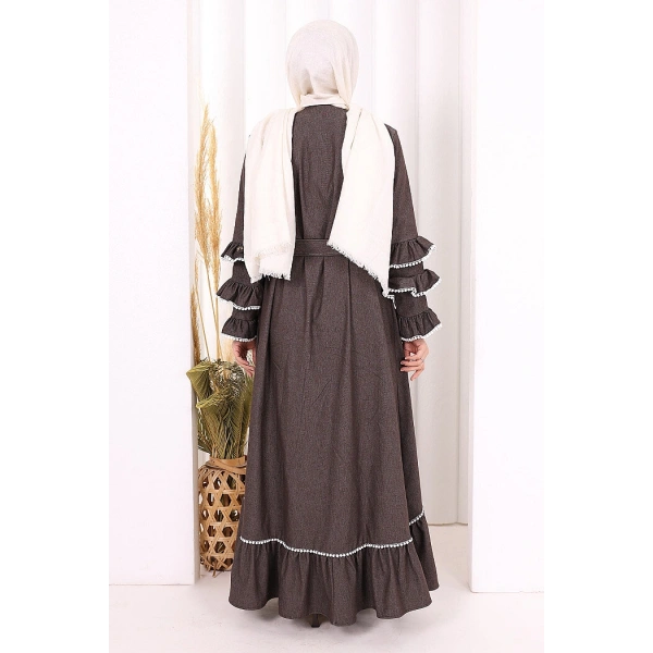 Fırfır Detaylı Abaya 6078 Kahverengi